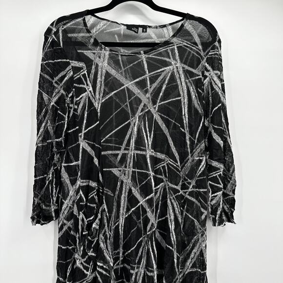 Lisa Bayne Dress Womens Small Black White Mesh Crinkle Geometric Sheer - Picture 2 of 9